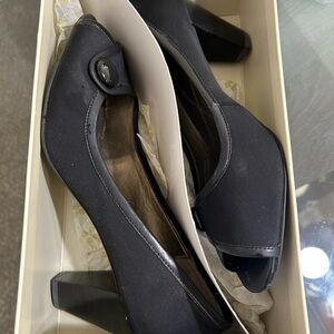 Naturalizer Black Peep-Toe Block Heel Pumps